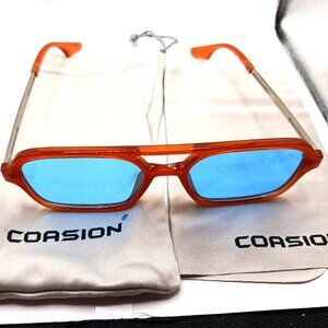 Avator Retro Style Sunglasses Orange Frame Blue Lenses UV400 New Unisex